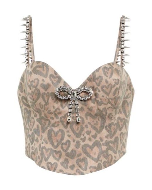 Area Gray Embellished Printed Corset Top