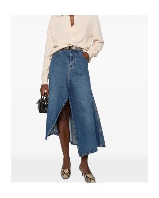 Victoria Beckham Blue Asymmetric Hem Skirt With A Slit