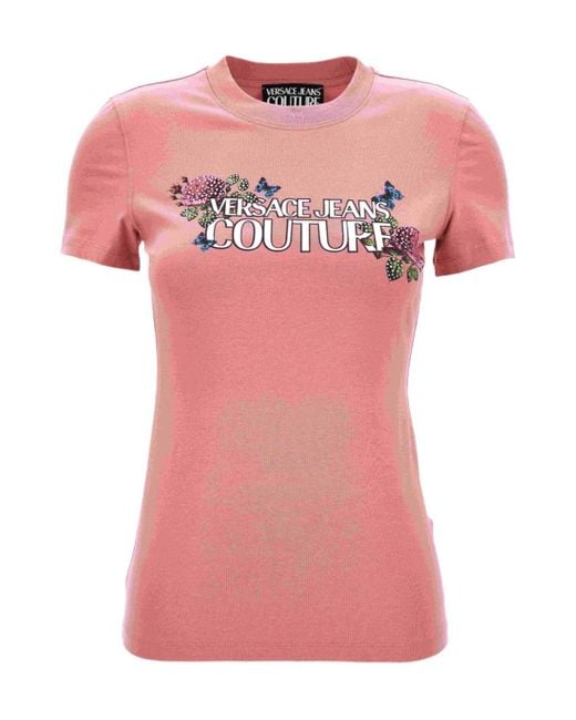 Versace Jeans Pink Floral-Embellished T-Shirt