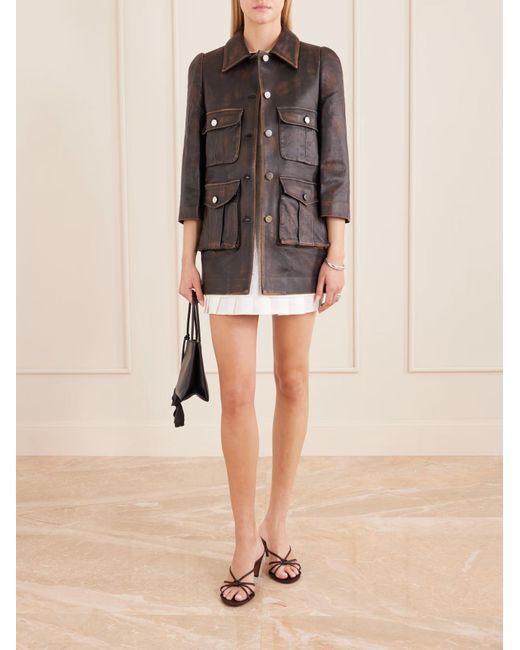 ShuShu/Tong Brown Lapel Leather Jacket