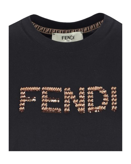Fendi Black Logo Detailed Crewneck T-Shirt