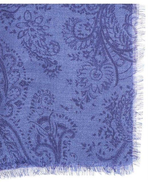 Etro Blue Wool Cashmere Scarf for men