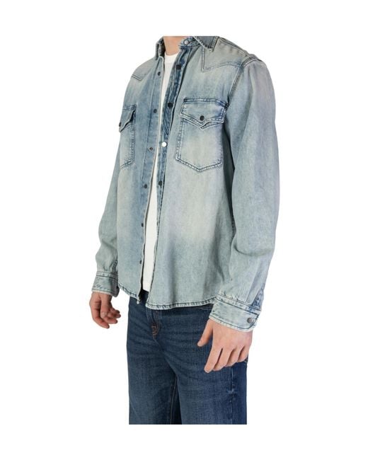 Boss Blue Press-Stud Denim Shirt for men