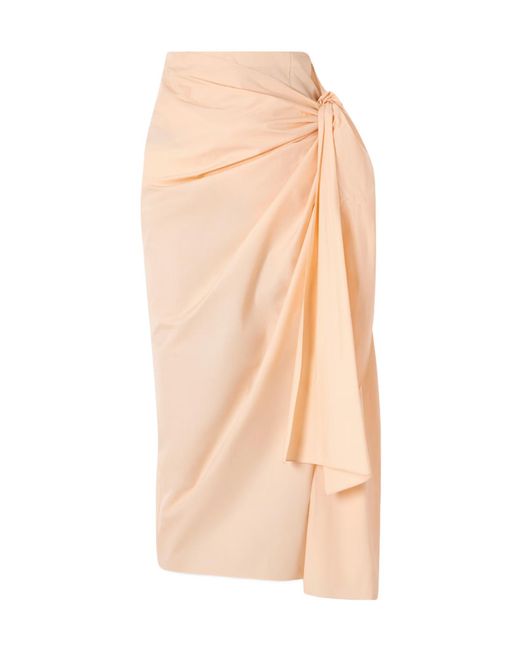 Khaite Pink Shay Tie-Detailed Draped Cotton-Poplin Wrap Midi Skirt