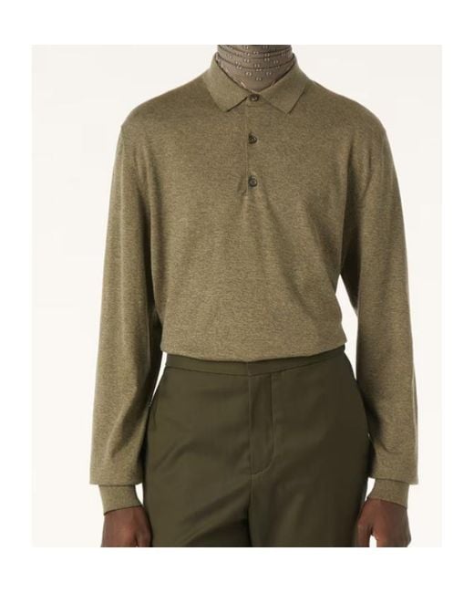 Loro Piana Green Long-Sleeved Polo Shirt for men
