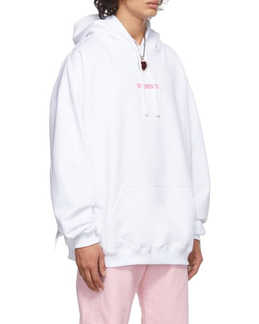 Vetements White Logo-Print Drawstring Hoodie for men
