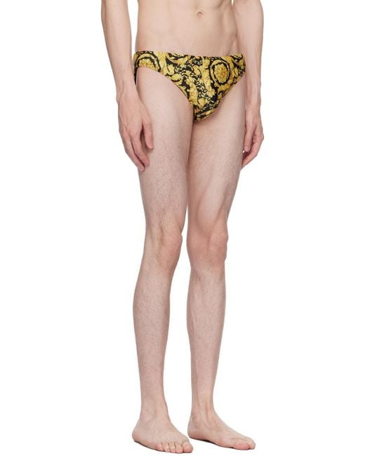 Versace Yellow Barocco Printed Swim Briefs for men