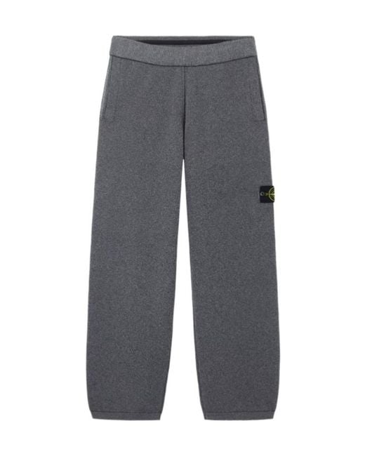 Stone Island Gray Comfort-Fit Knit Sweatpants With Contrast Cuffs for men