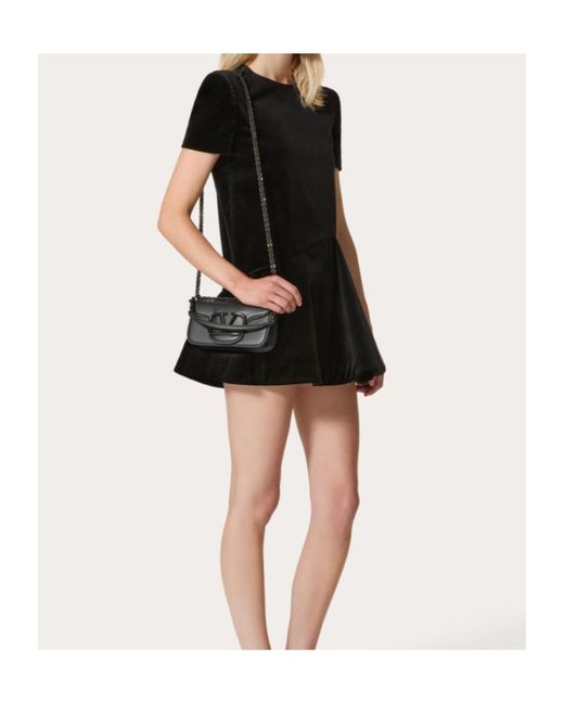 Valentino Black Asymmetric-Hem Crewneck Dress