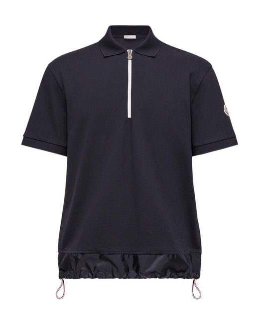 Moncler Blue Quater-Zip Short-Sleeve Polo Shirt for men