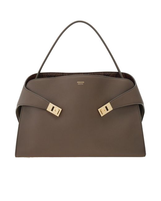 Ferragamo Brown Hug Soft Bicolor Shoulder Bag (L)
