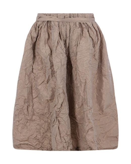 Daniela Gregis Brown Crinkled Tie-Fastening Mid Skirt