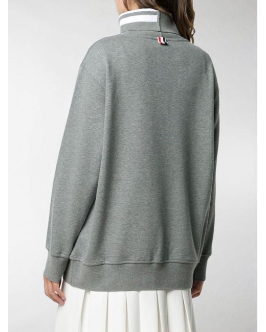 Thom Browne Gray Four-Stripe High-Neck Sweater