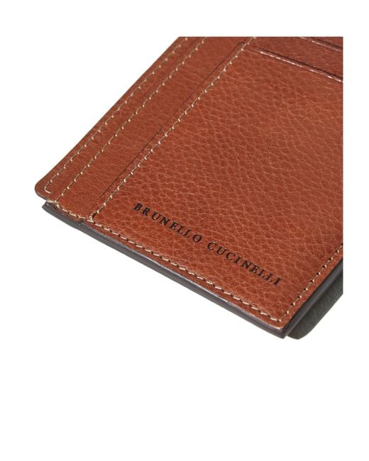 Brunello Cucinelli Brown Logo Stamp Cardholder for men