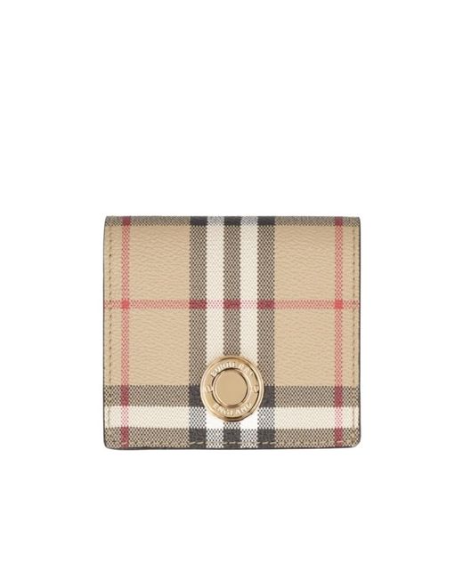 Burberry Natural Logo Engraved Checked Folded Wallet