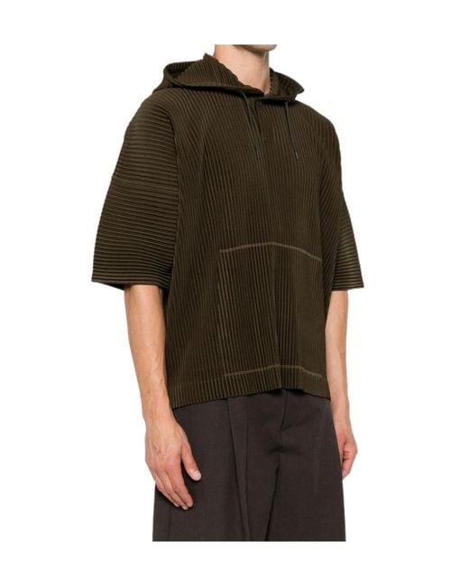 Homme Plissé Issey Miyake Brown Plissé-Effect Drawstring Hoodie for men
