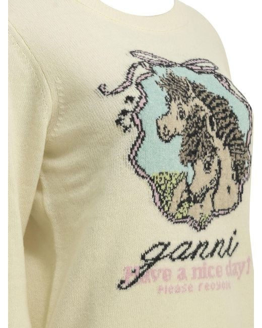 Ganni White Horses Jacquard Knitted Sweater
