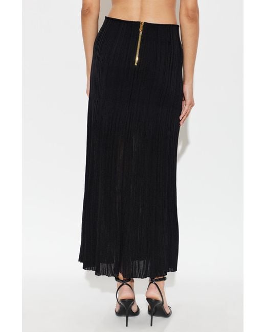 Balmain Black Elastic Waist Midi Skirt
