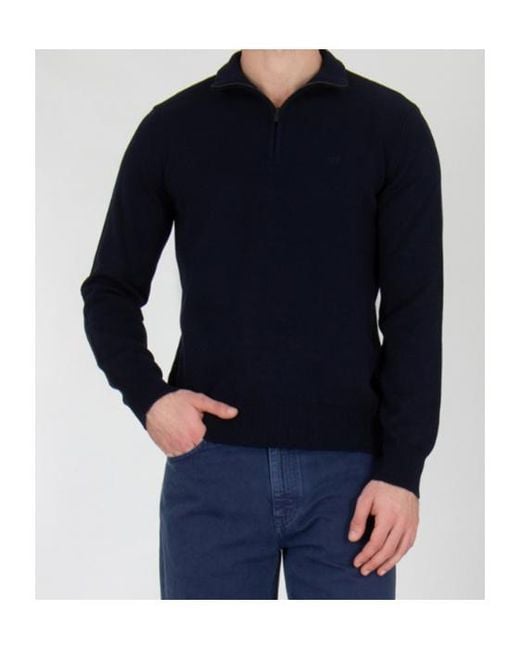 Emporio Armani Blue Half Zip Logo Knitted Sweater for men