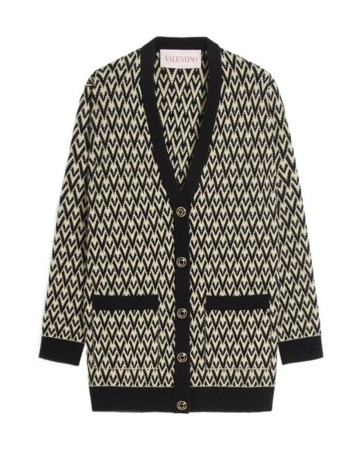 Valentino Gray Monogram V-Neck Button-Up Cardigan