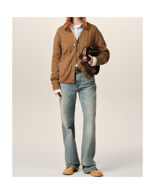 AMI Brown Cable Wool Cardigan for men
