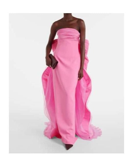 Carolina Herrera Pink Bow-Detail Strapless Crêpe Gown