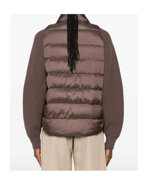 Brunello Cucinelli Brown Quilted-Panel Knit-Sleeve Jacket