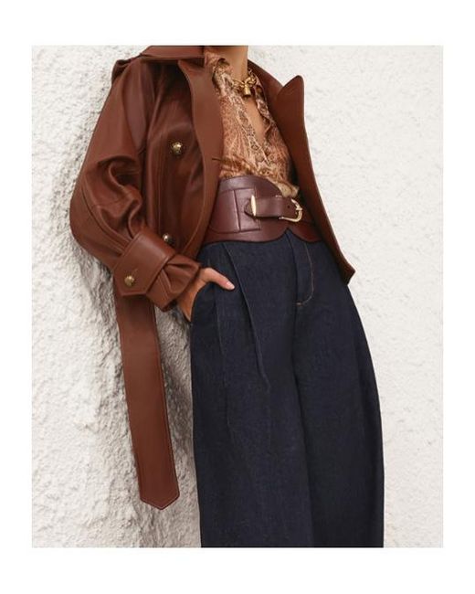 Zimmermann Brown Hypnotic Leather Crop Trench Jacket