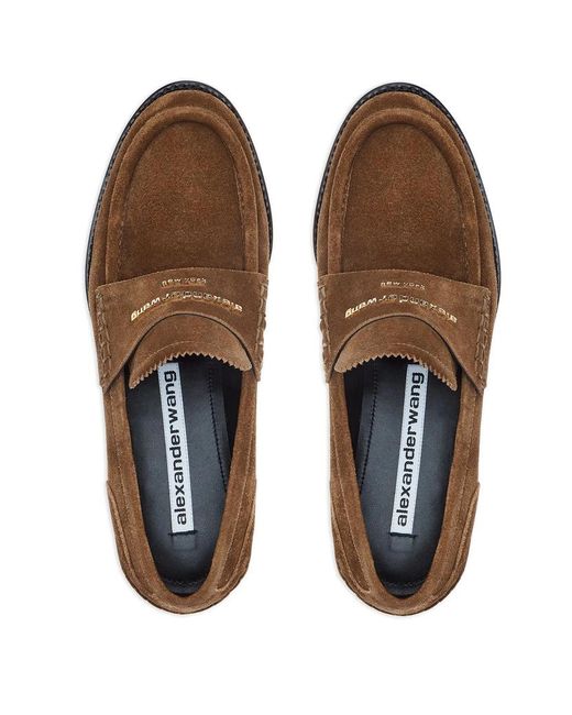Alexander Wang Brown Logo-Plaque Suede Loafers