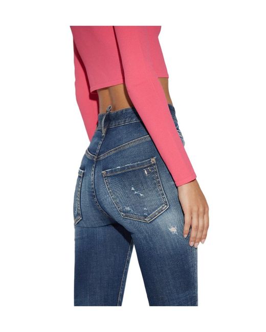 DSquared² Pink Mid-Rise Slim-Fit Distressed Jeans