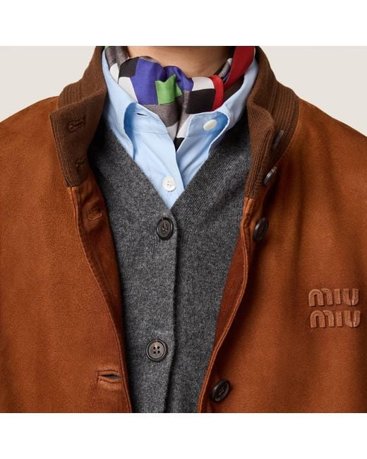 Miu Miu Brown Suede Pocket Bomber Jacket