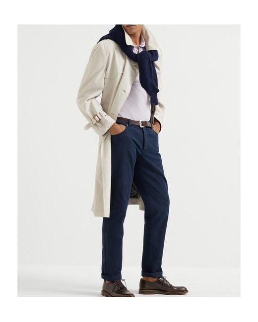 Brunello Cucinelli Blue Crewneck Ribbed-Knit Jumper for men