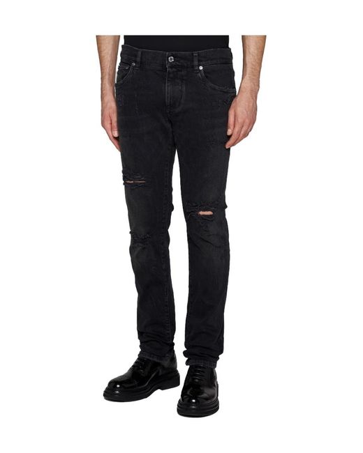 Dolce & Gabbana Black Logo Plaque Distressed Jeans for men