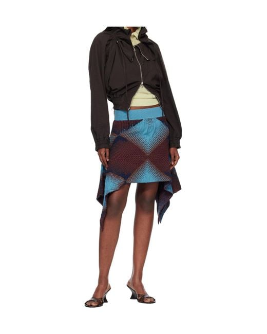 Kiko Kostadinov Blue Ikat Argyle Asymmetric Knitted Skirt