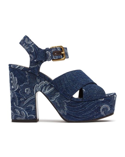 Etro Blue High-Heeled Sandals With Open Toes