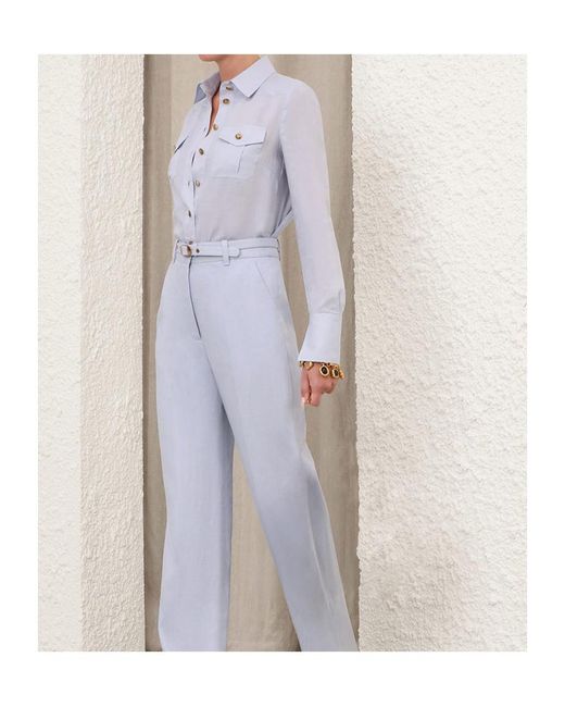 Zimmermann Blue Long-Sleeved Collared Shirt