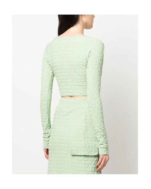 Sunnei Green Letter Detail Long-Sleeved T-Shirt