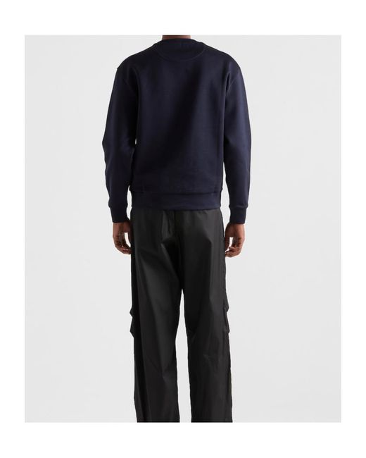 Prada Blue Triangle-Logo Crewneck Sweatshirt for men