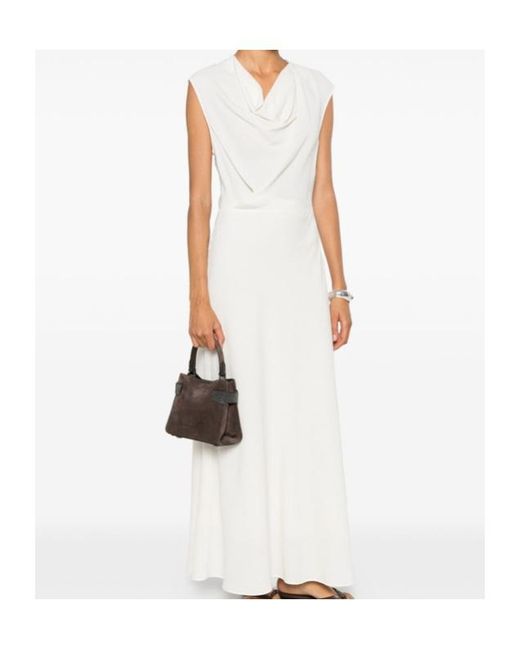 Brunello Cucinelli White Draped-Neck Sleeveless Maxi Dress