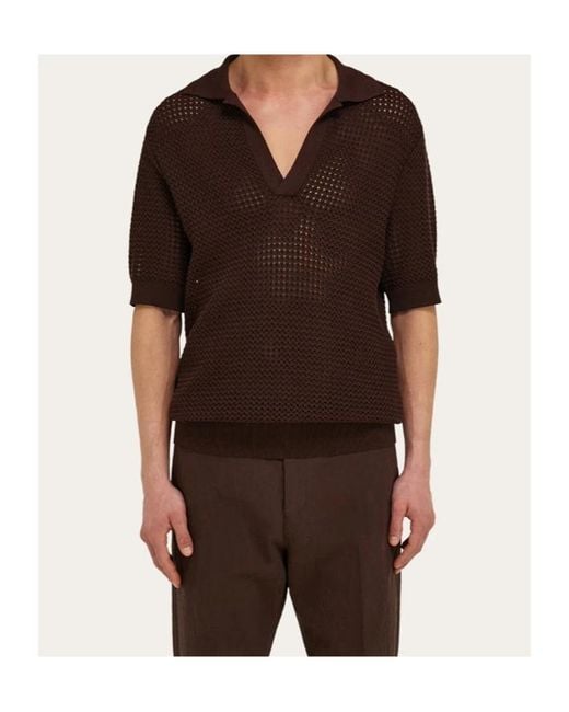 Ferragamo Brown Ferragamo Short Sleeved Knitted Polo Shirt for men
