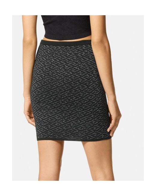 Versace Black Monogram-Jacquard Knit Skirt