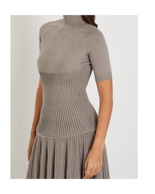 Alaïa Gray Ribbed Wool-Blend Top