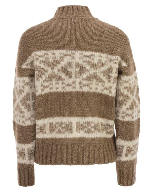 Peserico Brown Geometric High Neck Knitwear