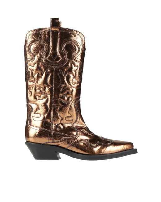 Ganni White Simple Metallic-Colored Cowboy Boots