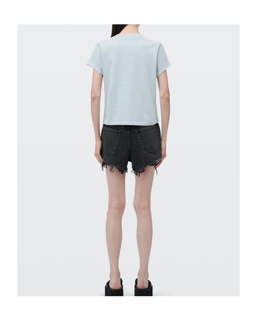 Alexander Wang Blue Logo Print Shrunken Short Sleeve Tee