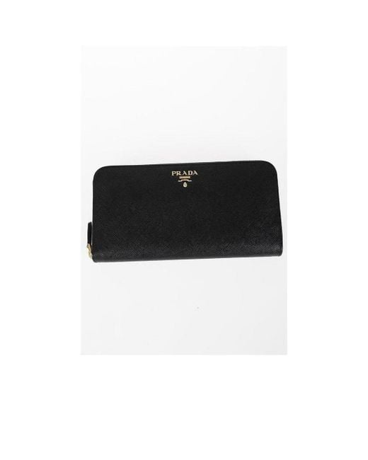 Prada Black Logo Plaque Zip Around Wallet