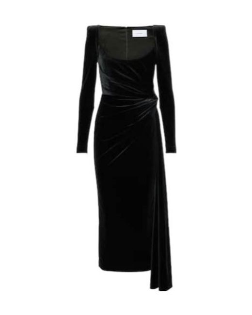 Alex Perry Black Draped Velvet Midi Dress