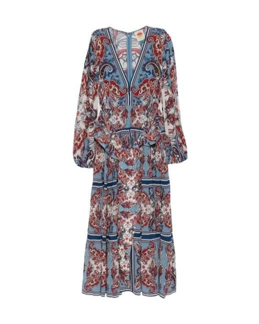 Farm Rio Blue Paisley-Print Tiered Maxi Dress