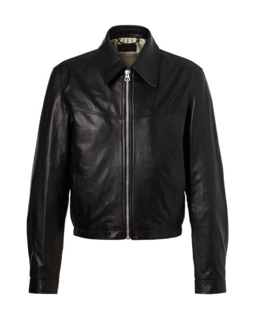 Lemaire Black Leather Blouson Jacket for men