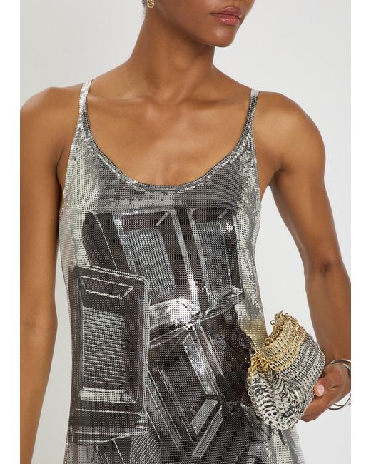 Rabanne Gray Printed Chainmail Mini Dress